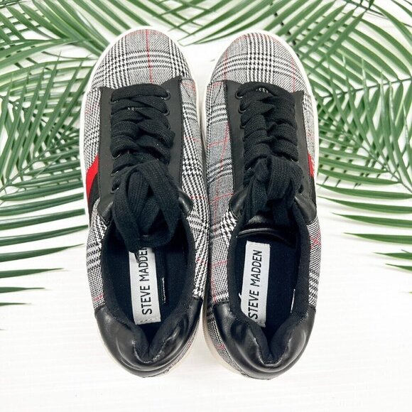 Steve Madden Plaid Sneakers Women's Size 6 Black/Multicolor Round Toe  Lace Up - Picture 6 of 9